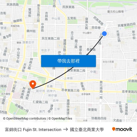 富錦街口 Fujin St. Intersection to 國立臺北商業大學 map