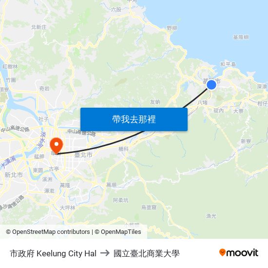 市政府 Keelung City Hal to 國立臺北商業大學 map