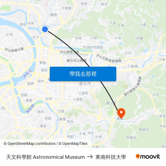 天文科學館 Astronomical Museum to 東南科技大學 map