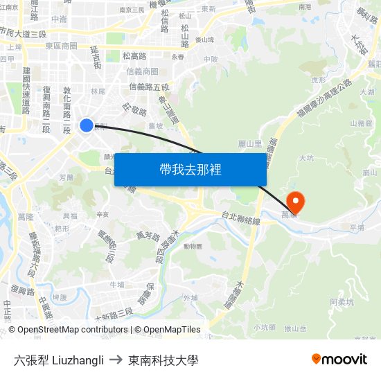 六張犁 Liuzhangli to 東南科技大學 map