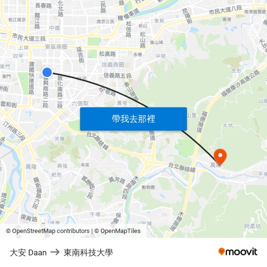 大安 Daan to 東南科技大學 map