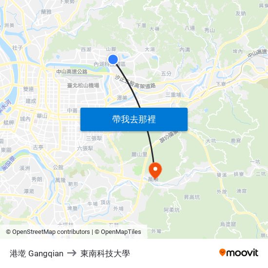 港墘 Gangqian to 東南科技大學 map