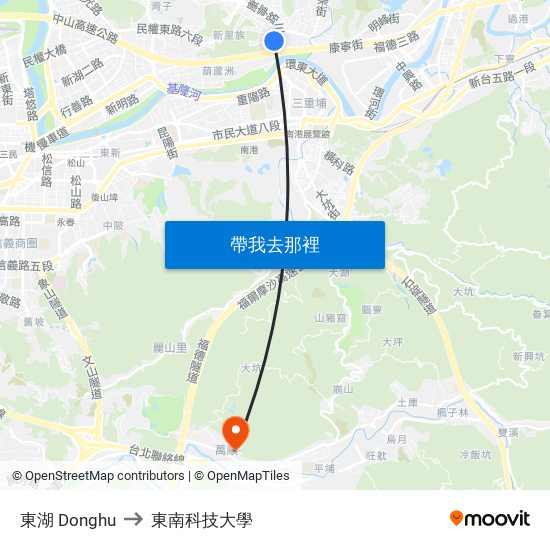 東湖 Donghu to 東南科技大學 map
