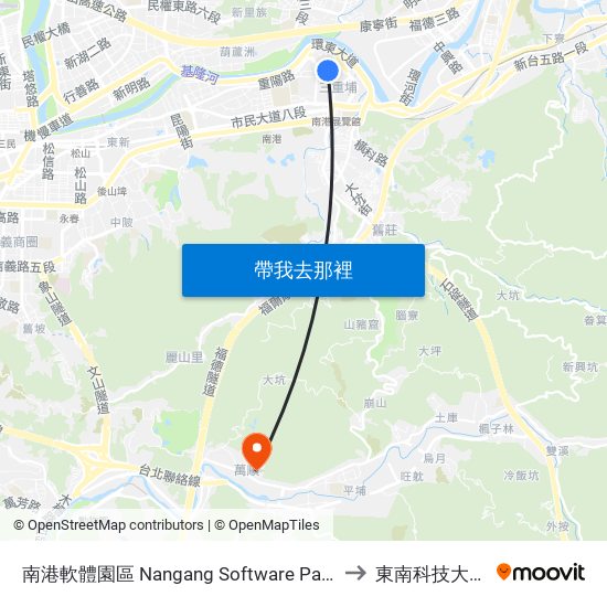 南港軟體園區 Nangang Software Park to 東南科技大學 map