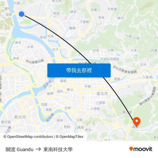 關渡 Guandu to 東南科技大學 map