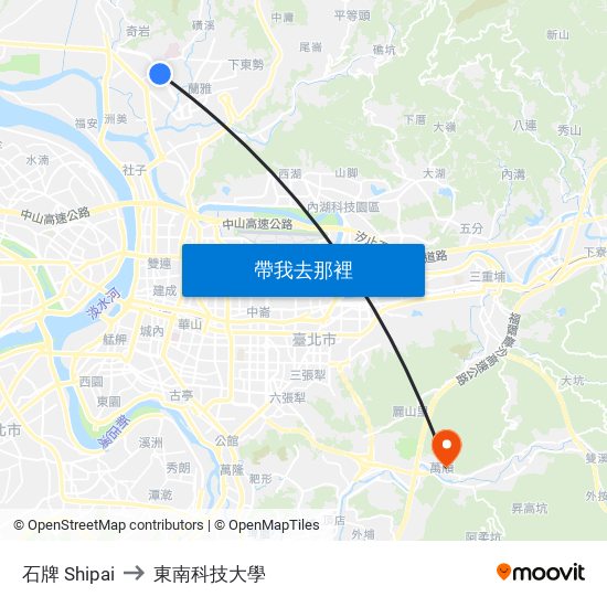 石牌 Shipai to 東南科技大學 map