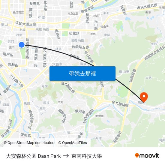 大安森林公園 Daan Park to 東南科技大學 map