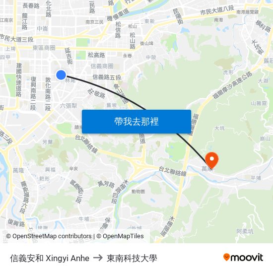 信義安和 Xingyi Anhe to 東南科技大學 map