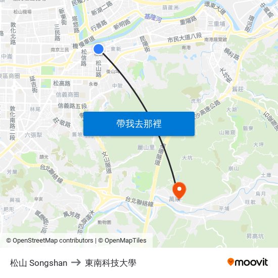 松山 Songshan to 東南科技大學 map