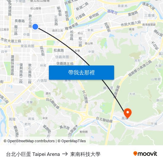 台北小巨蛋 Taipei Arena to 東南科技大學 map