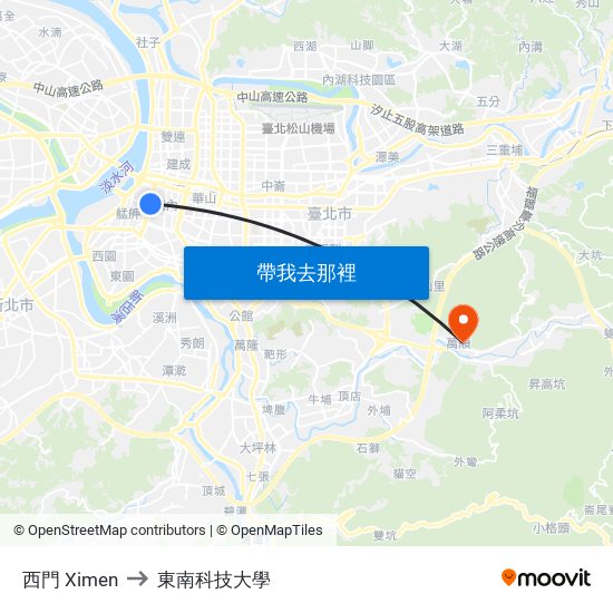 西門 Ximen to 東南科技大學 map