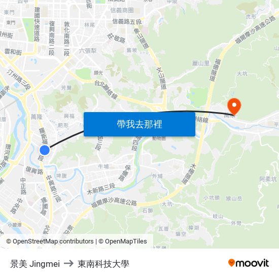 景美 Jingmei to 東南科技大學 map