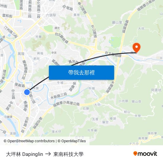 大坪林 Dapinglin to 東南科技大學 map