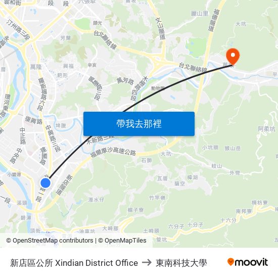 新店區公所 Xindian District Office to 東南科技大學 map