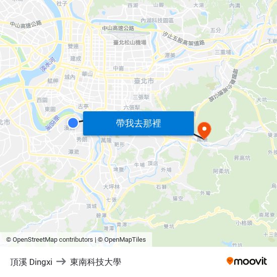 頂溪 Dingxi to 東南科技大學 map