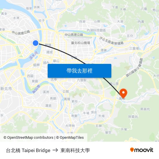 台北橋 Taipei Bridge to 東南科技大學 map