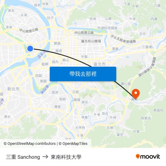 三重 Sanchong to 東南科技大學 map