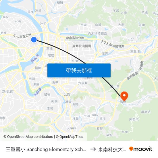 三重國小 Sanchong Elementary School to 東南科技大學 map