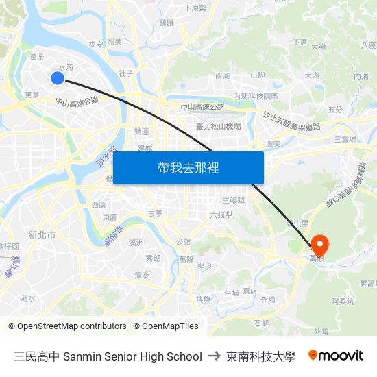 三民高中 Sanmin Senior High School to 東南科技大學 map