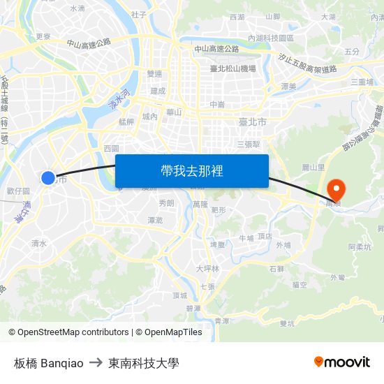 板橋 Banqiao to 東南科技大學 map