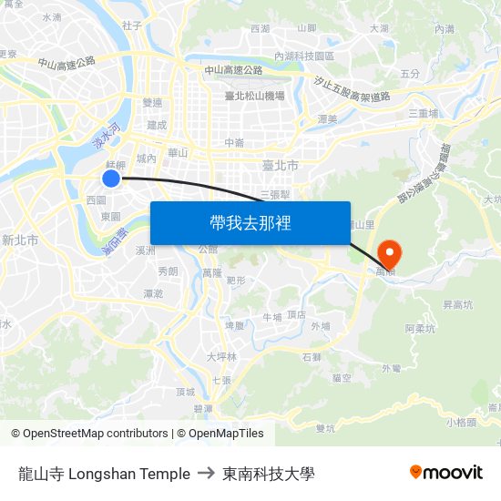 龍山寺 Longshan Temple to 東南科技大學 map