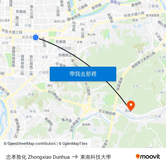 忠孝敦化 Zhongxiao Dunhua to 東南科技大學 map