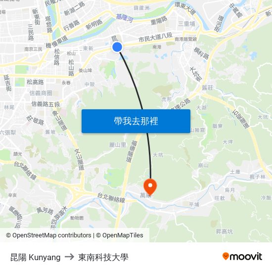 昆陽 Kunyang to 東南科技大學 map