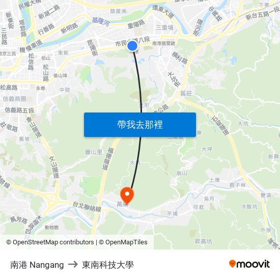 南港 Nangang to 東南科技大學 map