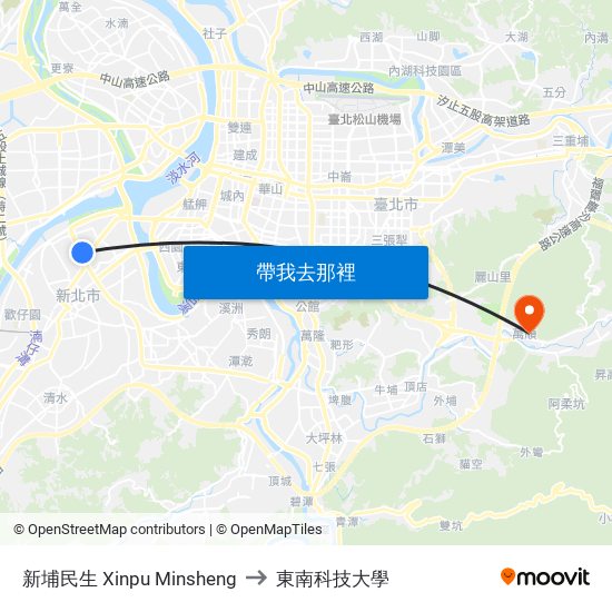 新埔民生 Xinpu Minsheng to 東南科技大學 map