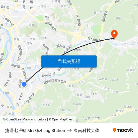捷運七張站 Mrt Qizhang Station to 東南科技大學 map