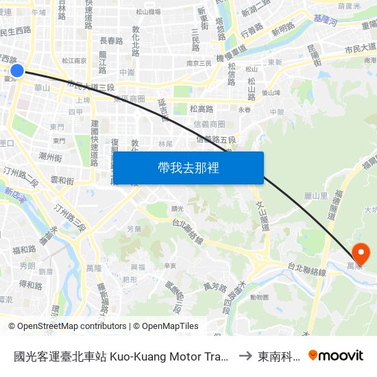 國光客運臺北車站 Kuo-Kuang Motor Transportation Taipei Station to 東南科技大學 map