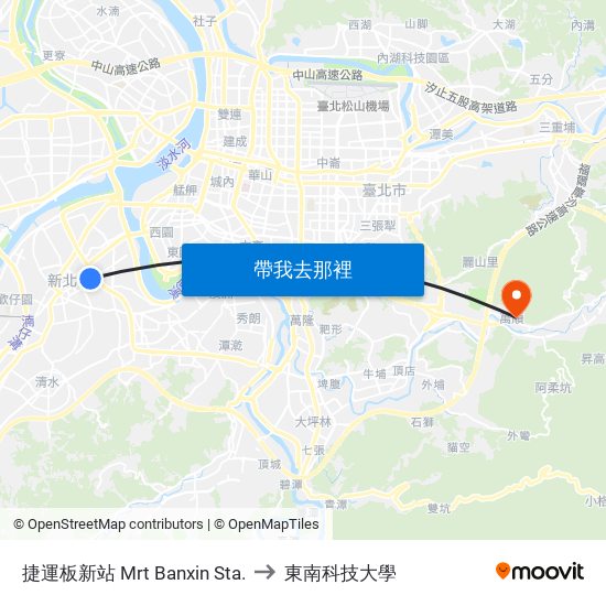 捷運板新站 Mrt Banxin Sta. to 東南科技大學 map