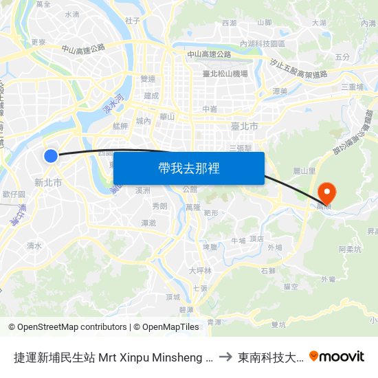 捷運新埔民生站 Mrt Xinpu Minsheng Sta. to 東南科技大學 map