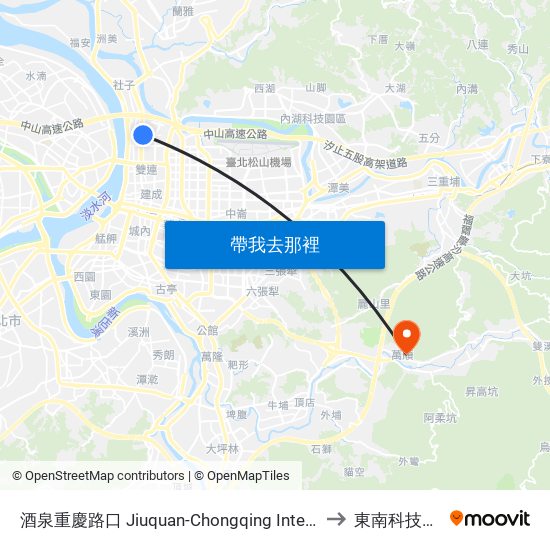 酒泉重慶路口 Jiuquan-Chongqing Intersection to 東南科技大學 map