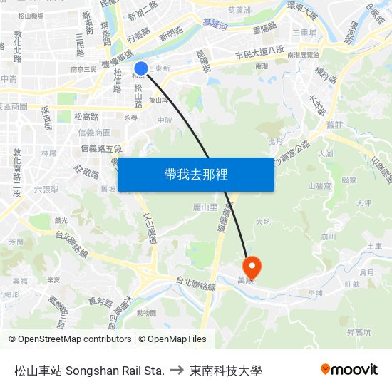 松山車站 Songshan Rail Sta. to 東南科技大學 map