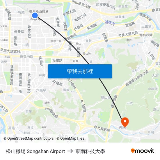 松山機場 Songshan Airport to 東南科技大學 map