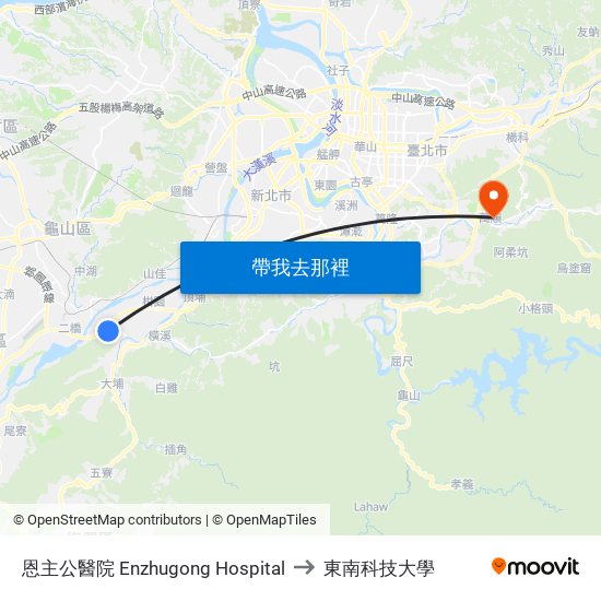 恩主公醫院 Enzhugong Hospital to 東南科技大學 map