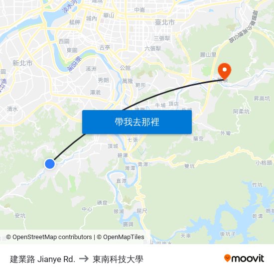 建業路 Jianye Rd. to 東南科技大學 map