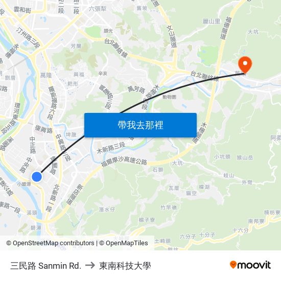 三民路 Sanmin Rd. to 東南科技大學 map
