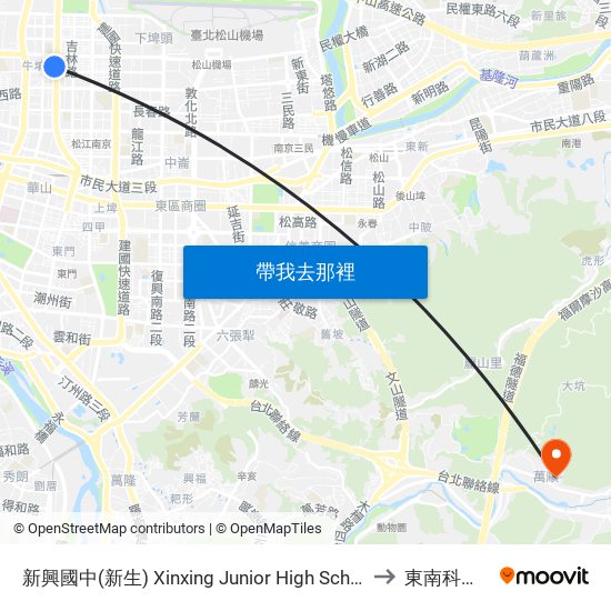 新興國中(新生) Xinxing Junior High School (Xinsheng) to 東南科技大學 map