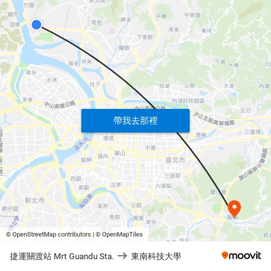 捷運關渡站 Mrt Guandu Sta. to 東南科技大學 map