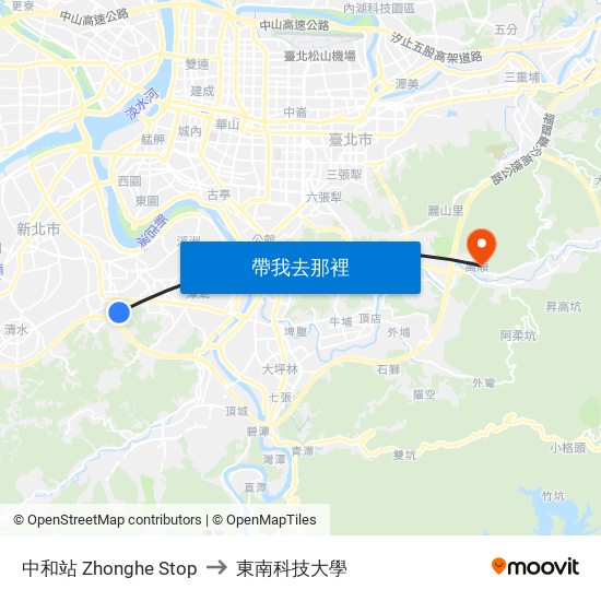 中和站 Zhonghe Stop to 東南科技大學 map