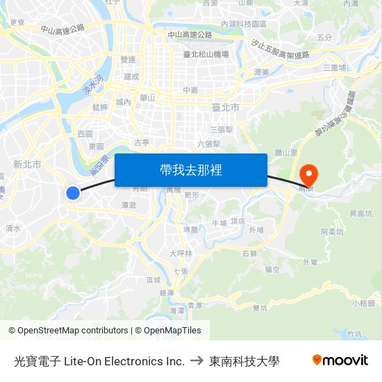光寶電子 Lite-On Electronics Inc. to 東南科技大學 map