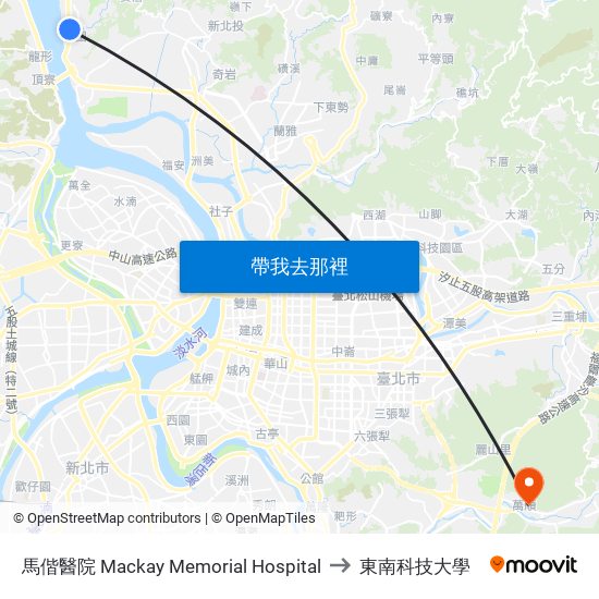 馬偕醫院 Mackay Memorial Hospital to 東南科技大學 map