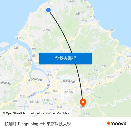 頂埔坪 Dingpuping to 東南科技大學 map