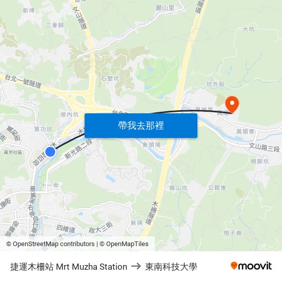 捷運木柵站 Mrt Muzha Station to 東南科技大學 map