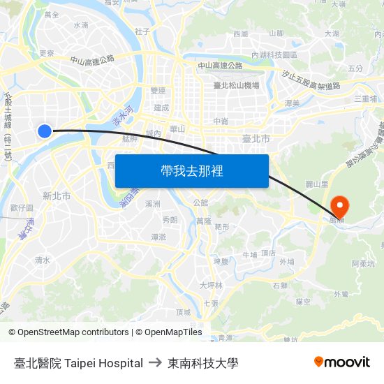 臺北醫院 Taipei Hospital to 東南科技大學 map