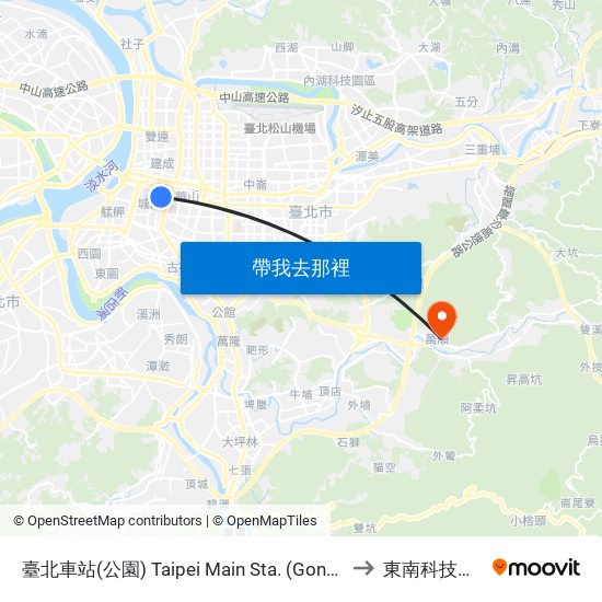 臺北車站(公園) Taipei Main Sta. (Gongyuan) to 東南科技大學 map