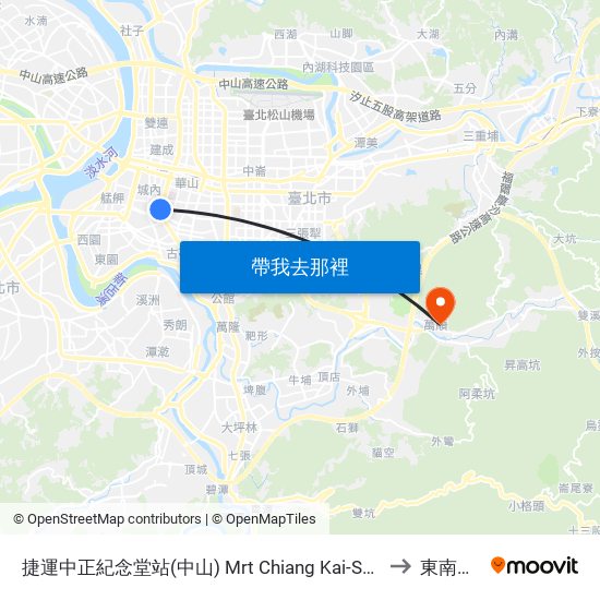 捷運中正紀念堂站(中山) Mrt Chiang Kai-Shek Memorial Hall Sta. (Zhongshan ) to 東南科技大學 map