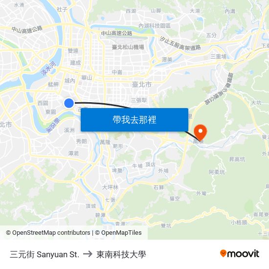 三元街 Sanyuan St. to 東南科技大學 map